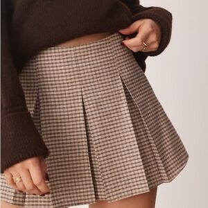Zara Plaid Brown Pleated Mini Skort